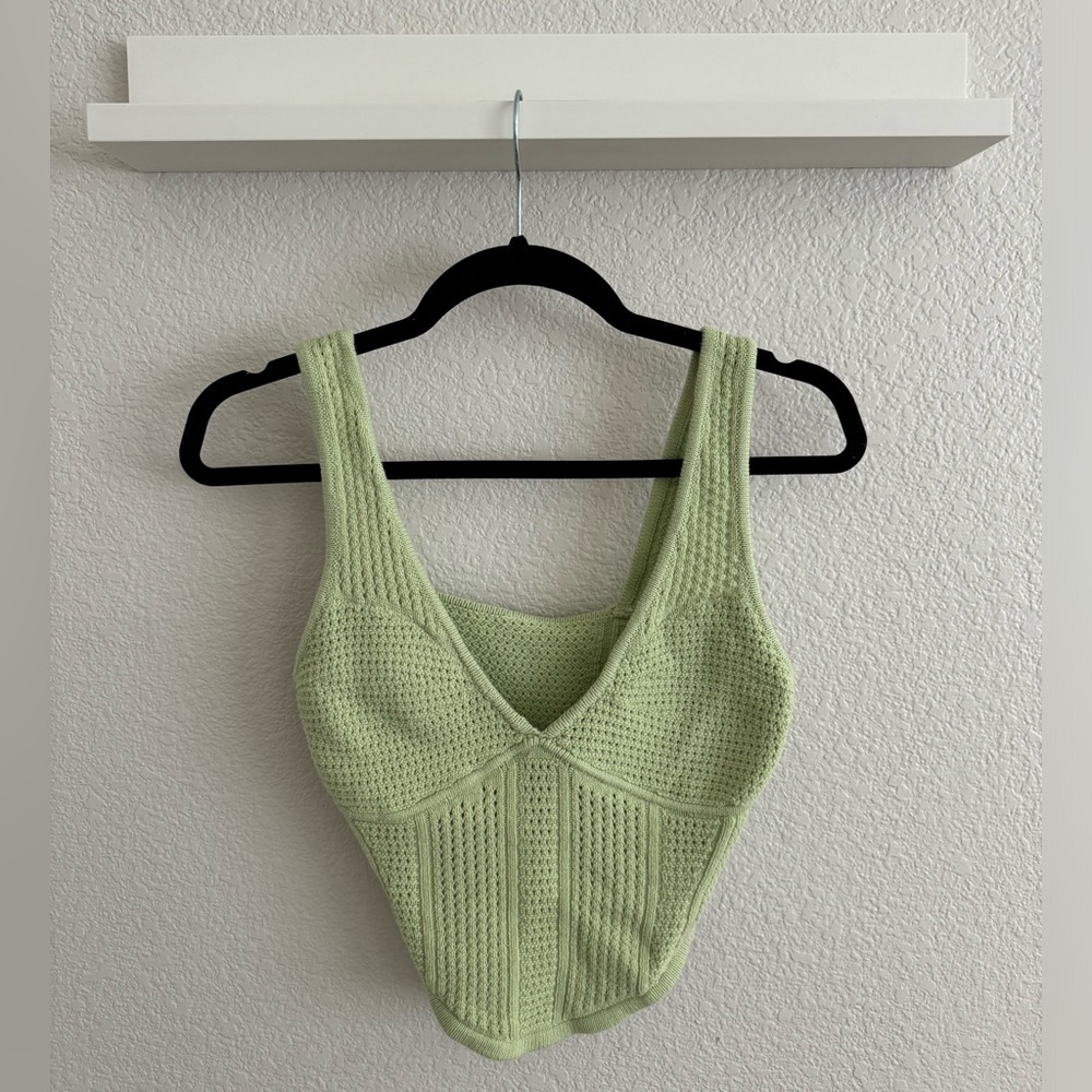 Alo Yoga Open-Knit The Sun Corset Tank / color: iced green tea / size: xs or s - Picture 2 of 3